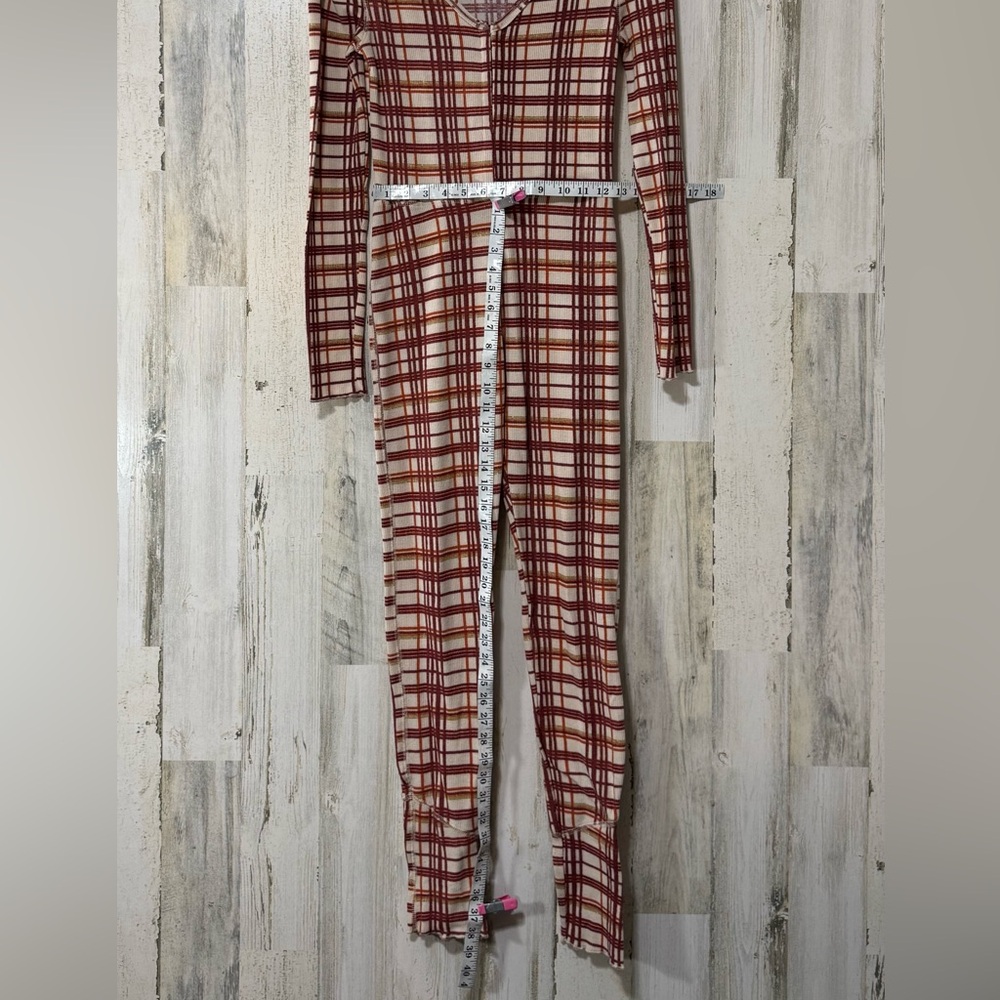 Free People Checkered V-Neck Onesie Lightweight Pajamas - Picture 4 of 12